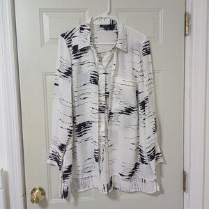 Alfani Womens Black & White Abstract Print Button-Up Blouse M